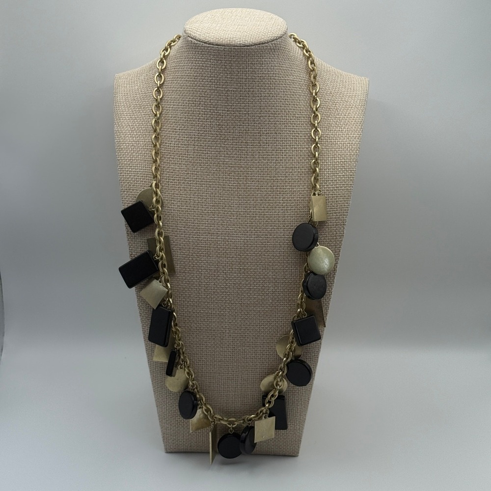 Kate Spade Saturday black gold stone pendant‎ necklace chunky mod statement